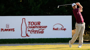 ATLANTA, GA - SEPTEMBER 21: Justin Rose of England watches his tee shot on the 17th hole during the second round of the TOUR Championship by Coca-Cola at East Lake Golf Club on September 21, 2012 in Atlanta, Georgia. (Photo by Sam Greenwood/Getty Images)