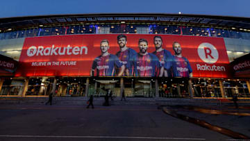 BARCELONA, SPAIN - JANUARY 28: stadium of FC Barcelona Rakuten banner during the La Liga Santander match between FC Barcelona v Deportivo Alaves at the Camp Nou on January 28, 2018 in Barcelona Spain (Photo by Laurens Lindhout/Soccrates/Getty Images)