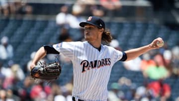 SAN DIEGO, CA - JUNE 6: Matt Strahm #55 of the San Diego Padres pitches during the first inning of a baseball game against the Atlanta Braves at PETCO Park on June 6, 2018 in San Diego, California. (Photo by Denis Poroy/Getty Images)