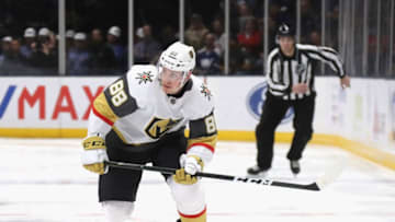UNIONDALE, NEW YORK - DECEMBER 05: Nate Schmidt #88 of the Vegas Golden Knights skates against he New York Islanders at NYCB Live's Nassau Coliseum on December 05, 2019 in Uniondale, New York. (Photo by Bruce Bennett/Getty Images)