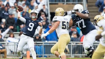 UNIVERSITY PARK, PA - SEPTEMBER 02: Trace McSorley #9 of the Penn State Nittany Lions passes the ball to Juwan Johnson #84 during the second quarter against the Akron Zips on September 2, 2017 at Beaver Stadium in University Park, Pennsylvania. (Photo by Brett Carlsen/Getty Images)