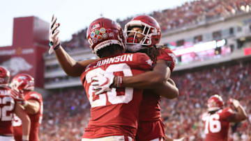 Dominique Johnson and Trey Knox, Arkansas football (Nelson Chenault-USA TODAY Sports)