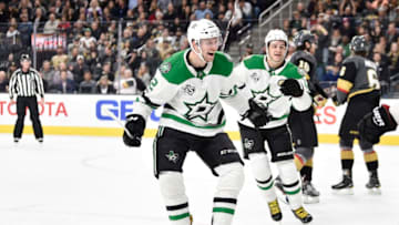 LAS VEGAS, NV - NOVEMBER 28: Radek Faksa #12 of the Dallas Stars celebrates after scoring a goal against the Vegas Golden Knights during the game at T-Mobile Arena on November 28, 2017 in Las Vegas, Nevada. (Photo by Jeff Bottari/NHLI via Getty Images)