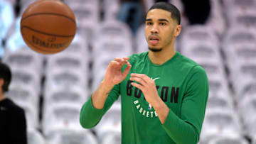 CLEVELAND, OH - MAY 25: Jayson Tatum of the Boston Celtics warms up before Game Six of the 2018 NBA Eastern Conference Finals against the Cleveland Cavaliers at Quicken Loans Arena on May 25, 2018 in Cleveland, Ohio. NOTE TO USER: User expressly acknowledges and agrees that, by downloading and or using this photograph, User is consenting to the terms and conditions of the Getty Images License Agreement. (Photo by Jason Miller/Getty Images)