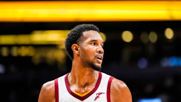 TORONTO, ON - NOVEMBER 5: Evan Mobley #4 of the Cleveland Cavaliers looks on against the Toronto Raptors during the first half of their basketball game at the Scotiabank Arena on November 5, 2021 in Toronto, Ontario, Canada. NOTE TO USER: User expressly acknowledges and agrees that, by downloading and/or using this Photograph, NOTE TO USER: User is consenting to the terms and conditions of the Getty Images License Agreement. (Photo by Mark Blinch/Getty Images)