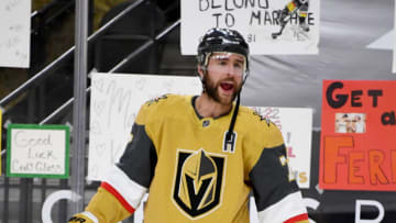 LAS VEGAS, NEVADA - JANUARY 16: Alex Pietrangelo #7 of the Vegas Golden Knights warms up before a game against the Anaheim Ducks at T-Mobile Arena on January 16, 2021 in Las Vegas, Nevada. The Golden Knights defeated the Ducks 2-1 in overtime. (Photo by Ethan Miller/Getty Images)