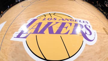 SAN DIEGO, CA- OCTOBER 6: A shot of the Los Angeles Lakers logo before they take on the Denver Nuggets at the Valley View Sports Arena in San Diego, California on October 6, 2014 . NOTE TO USER: User expressly acknowledges and agrees that, by downloading and/or using this Photograph, user is consenting to the terms and conditions of the Getty Images License Agreement. Mandatory Copyright Notice: Copyright 2014 NBAE (Photo by Noah Graham /NBAE via Getty Images)