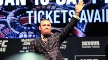 Conor McGregor attends the UFC 246 press conference in Las Vegas on Wednesday. He will fight Donald Cerrone on Saturday (Photo by Amy Kaplan/FanSided)