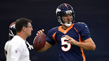 ENGLEWOOD, CO - JULY, Denver Broncos quarterback Joe Flacco #5 losses his grip looking downfield during training camp at UCHealth Training Center on July 29, 2019 in Englewood, Colorado. (Photo by Joe Amon/MediaNews Group/The Denver Post via Getty Images)