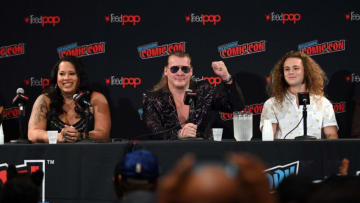 NEW YORK, NEW YORK - OCTOBER 04: (L-R) Nyla Rose, Chris Jericho, and Jack Perry aka Jungle Boy attend the All Elite Wrestling panel during 2019 New York Comic Con at Jacob Javits Center on October 04, 2019 in New York City. (Photo by Noam Galai/Getty Images for WarnerMedia Company)