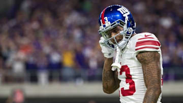 Oct 3, 2016; Minneapolis, MN, USA; New York Giants wide receiver Odell Beckham Jr. (13) looks on during the first quarter against the Minnesota Vikings at U.S. Bank Stadium. Mandatory Credit: Brace Hemmelgarn-USA TODAY Sports