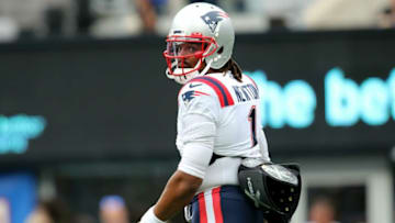 Former Auburn football QB Cam Newton, of the New England Patriots, is shown before the game, at MetLife Stadium. Thursday, August 26, 2021
