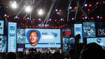 NASHVILLE, TN - APRIL 25: Jeffery Simmons of Mississippi State is announced as the first round pick of the Tennessee Titans during the NFL Draft on April 25, 2019 in Nashville, Tennessee. (Photo by Joe Robbins/Getty Images)
