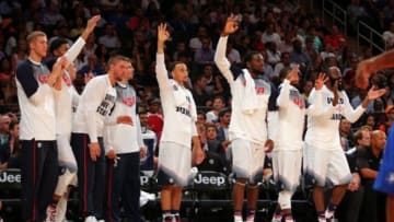 Aug 20, 2014; New York, NY, USA; The United States bench reacts during the second half of a game against the Dominican Republic at Madison Square Garden. Mandatory Credit: Brad Penner-USA TODAY Sports