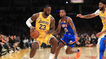NOVEMBER 19: LeBron James #23 of the Los Angeles Lakers dribbles past the defense of Terrance Ferguson #23 of the OKC Thunder d (Photo by Sean M. Haffey/Getty Images)