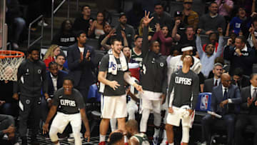 LOS ANGELES, CA - NOVEMBER 6: The LA Clippers react during a game against the Milwaukee Bucks on November 6, 2019 at STAPLES Center in Los Angeles, California. NOTE TO USER: User expressly acknowledges and agrees that, by downloading and/or using this Photograph, user is consenting to the terms and conditions of the Getty Images License Agreement. Mandatory Copyright Notice: Copyright 2019 NBAE (Photo by Adam Pantozzi/NBAE via Getty Images)