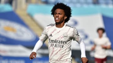 Arsenal's Brazilian midfielder Willian is pictured during the English Premier League football match between Leicester City and Arsenal at King Power Stadium in Leicester, central England on February 28, 2021. (Photo by Rui Vieira / POOL / AFP) / RESTRICTED TO EDITORIAL USE. No use with unauthorized audio, video, data, fixture lists, club/league logos or 'live' services. Online in-match use limited to 120 images. An additional 40 images may be used in extra time. No video emulation. Social media in-match use limited to 120 images. An additional 40 images may be used in extra time. No use in betting publications, games or single club/league/player publications. / (Photo by RUI VIEIRA/POOL/AFP via Getty Images)