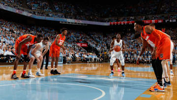 CHAPEL HILL, NC - FEBRUARY 26: Nassir Little #5 of the North Carolina Tar Heels shoots a foul shot during a game against the Syracuse Orange on February 26, 2019 at the Dean Smith Center in Chapel Hill, North Carolina. North Carolina won 93-85. (Photo by Peyton Williams/UNC/Getty Images)