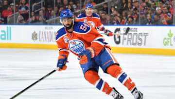 EDMONTON, AB - MARCH 25: Jujhar Khaira. (Photo by Andy Devlin/NHLI via Getty Images)