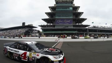 Jul 26, 2014; Indianapolis, IN, USA; NASCAR Sprint Cup Series driver Kevin Harvick (4) during qualifying for the Crown Royal Brickyard 400 at Indianapolis Motor Speedway. Mandatory Credit: Mike DiNovo-USA TODAY Sports