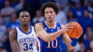LEXINGTON, KY - JANUARY 28: Jalen Wilson #10 of the Kansas Jayhawks is seen during the game against the Kentucky Wildcats at Rupp Arena on January 28, 2023 in Lexington, Kentucky. (Photo by Michael Hickey/Getty Images)
