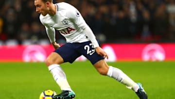 LONDON, ENGLAND - JANUARY 04: Christian Eriksen of Tottenham Hotspur in action during the Premier League match between Tottenham Hotspur and West Ham United at Wembley Stadium on January 4, 2018 in London, England. (Photo by Clive Rose/Getty Images)