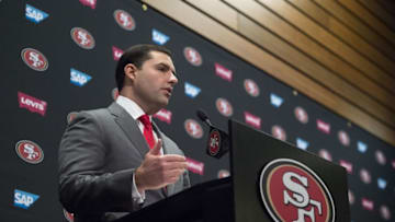 January 20, 2016; Santa Clara, CA, USA; San Francisco 49ers chief executive officer Jed York addresses the media in a press conference after naming Chip Kelly (not pictured) as the new head coach for the 49ers at Levi's Stadium Auditorium. Mandatory Credit: Kyle Terada-USA TODAY Sports