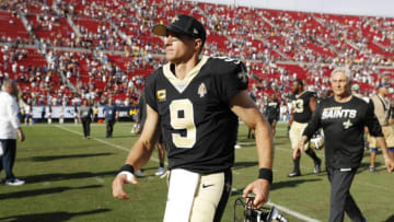 LOS ANGELES, CALIFORNIA - SEPTEMBER 15: Drew Brees #9 of the New Orleans Saints leaves the field after being defeated by the Los Angeles Rams 27-9 at Los Angeles Memorial Coliseum on September 15, 2019 in Los Angeles, California. (Photo by Sean M. Haffey/Getty Images)