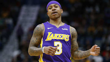 NEW ORLEANS, LA - MARCH 22: Isaiah Thomas #3 of the Los Angeles Lakers reacts during the first half against the New Orleans Pelicans at the Smoothie King Center on March 22, 2018 in New Orleans, Louisiana. NOTE TO USER: User expressly acknowledges and agrees that, by downloading and or using this photograph, User is consenting to the terms and conditions of the Getty Images License Agreement. (Photo by Jonathan Bachman/Getty Images)