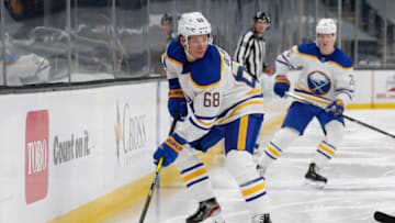 Mar 27, 2021; Boston, Massachusetts, USA; Buffalo Sabres right wing Victor Olofsson (68) during the first period against the Boston Bruins at TD Garden. Mandatory Credit: Winslow Townson-USA TODAY Sports