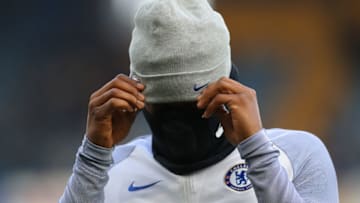 LONDON, ENGLAND - DECEMBER 02: Michy Batshuayi of Chelsea is seen putting on a face mask prior to the Premier League match between Chelsea and Newcastle United at Stamford Bridge on December 2, 2017 in London, England. (Photo by Catherine Ivill/Getty Images)