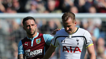 BURNLEY, ENGLAND - APRIL 05: Danny Ings of Burnley shakes hands with Harry Kane of Spurs after the Barclays Premier League match between Burnley and Tottenham Hotspur at Turf Moor on April 5, 2015 in Burnley, England. (Photo by Jan Kruger/Getty Images)