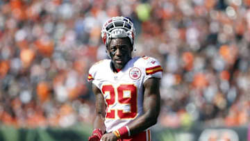 Oct 4, 2015; Cincinnati, OH, USA; Kansas City Chiefs free safety Eric Berry (29) looks on during a stop in play against the Cincinnati Bengals at Paul Brown Stadium. The Bengals won 36-21. Mandatory Credit: Aaron Doster-USA TODAY Sports