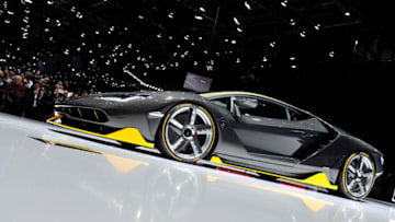 GENEVA, SWITZERLAND - MARCH 01: The Lamborghini Centenario is presented during the Lamborghini press conference as part of the Geneva Motor Show 2016 on March 1, 2016 in Geneva, Switzerland. (Photo by Harold Cunningham/Getty Images)