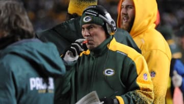 PITTSBURGH - DECEMBER 20: Quarterbacks coach Tom Clements of the Green Bay Packers looks on from the sideline during a game against the Pittsburgh Steelers at Heinz Field on December 20, 2009 in Pittsburgh, Pennsylvania. The Steelers defeated the Packers 37-36. (Photo by George Gojkovich/Getty Images)