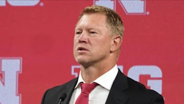 Jul 26, 2022; Indianapolis, IN, USA; Nebraska Cornhuskers head coach Scott Frost talks to the media during Big 10 football media days at Lucas Oil Stadium. Mandatory Credit: Robert Goddin-USA TODAY Sports