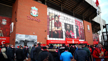 LIVERPOOL, ENGLAND - DECEMBER 29: Fans make their way to the stadium prior to the Premier League match between Liverpool FC and Wolverhampton Wanderers at Anfield on December 29, 2019 in Liverpool, United Kingdom. (Photo by Clive Brunskill/Getty Images)