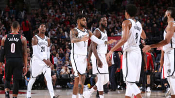 Brooklyn Nets D'Angelo Russell. Mandatory Copyright Notice: Copyright 2017 NBAE (Photo by Sam Forencich/NBAE via Getty Images)