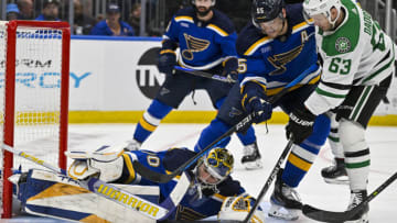 St. Louis Blues goaltender Joel Hofer (30)Mandatory Credit: Jeff Curry-USA TODAY Sports