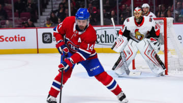 MONTREAL, QC - SEPTEMBER 30: Montreal Canadiens center Tomas Plekanec (14) gains control of the puck during the Ottawa Senators versus the Montreal Canadiens preseason game on September 30, 2017, at Bell Centre in Montreal, QC (Photo by David Kirouac/Icon Sportswire via Getty Images)