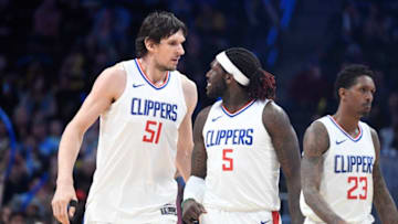 Los Angeles Clippers v Denver NuggetsDENVER, CO - FEBRUARY 27: Boban Marjanovic #51 and Montrezl Harrell #5 of the LA Clippers talk during a timeout as the take on the Denver Nuggets at Pepsi Center on February 27, 2018 in Denver, Colorado. NOTE TO USER: User expressly acknowledges and agrees that, by downloading and or using this photograph, User is consenting to the terms and conditions of the Getty Images License Agreement. (Photo by Justin Tafoya/Getty Images)Getty ID: 925203916