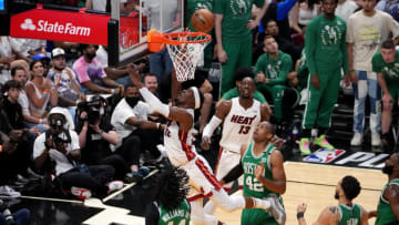 Jimmy Butler #22 of the Miami Heat shoots the ball against Al Horford #42 of the Boston Celtics(Photo by Eric Espada/Getty Images)