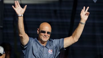 CANTON, OH - AUGUST 2: Paul Krause of the Minnesota Vikings greets fans during the Class of 2008 Pro Football Hall of Fame Enshrinement Ceremony at Fawcett Stadium on August 2, 2008 in Canton, Ohio. (Photo by Al Messerschmidt/Getty Images)