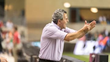 BRIDGEVIEW, IL - SEPTEMBER 15: Head coach Frank Klopas of Chicago Fire yells to his team against the Montreal Impact at Toyota Park on September 15, 2012 in Bridgeview, Illinois. The Fire defeated the Impact 3-1. (Photo by Brian D. Kersey/Getty Images)