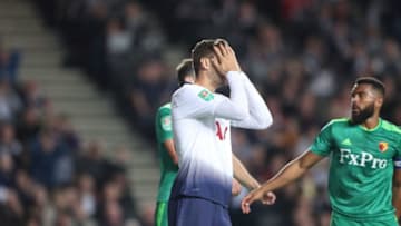 MILTON KEYNES, ENGLAND - SEPTEMBER 26: A dejected Fernando Llorente of Tottenham during the Carabao Cup Third Round match between Tottenham Hotspur and Watford at Stadium mk on September 26, 2018 in Milton Keynes, England. (Photo by James Williamson - AMA/Getty Images)