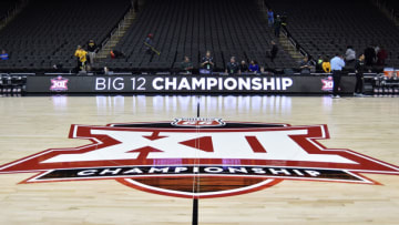 Mar 10, 2016; Kansas City, MO, USA; A general view of the logo center court before the game between the Baylor Bears and Texas Longhorns during the Big 12 Conference tournament at Sprint Center. Mandatory Credit: Denny Medley-USA TODAY Sports