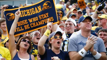Jan 1, 2016; Orlando, FL, USA; Michigan Wolverines fans during the second half against the Florida Gators in the 2016 Citrus Bowl at Orlando Citrus Bowl Stadium. Michigan won 41-7. Mandatory Credit: Reinhold Matay-USA TODAY Sports