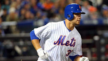 Apr 25, 2016; New York City, NY, USA; New York Mets left fielder Michael Conforto (30) heads out on his single during the third inning against the Cincinnati Reds at Citi Field. Mandatory Credit: Anthony Gruppuso-USA TODAY Sports