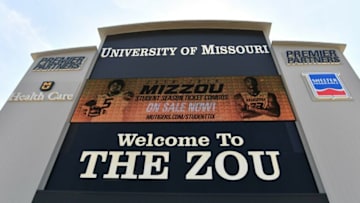 Sep 1, 2018; Columbia, MO, USA; A general view of one of the entrance gates and the large scoreboard before the game between the Missouri Tigers and Tennessee Martin Skyhawks at Memorial Stadium/Faurot Field. Missouri won 51-14. Mandatory Credit: Denny Medley-USA TODAY Sports
