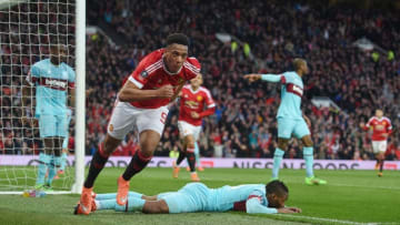 MANCHESTER, ENGLAND - MARCH 13: Anthony Martial of Manchester United celebrates as he scores their first and equalising goal during the Emirates FA Cup sixth round match between Manchester United and West Ham United at Old Trafford on March 13, 2016 in Manchester, England. (Photo by Michael Regan/Getty Images)